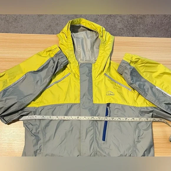 L.L. Bean Youth L Rain Jacket Gray Yellow Waterproof Reflective Outdoor Shell - Picture 10 of 16
